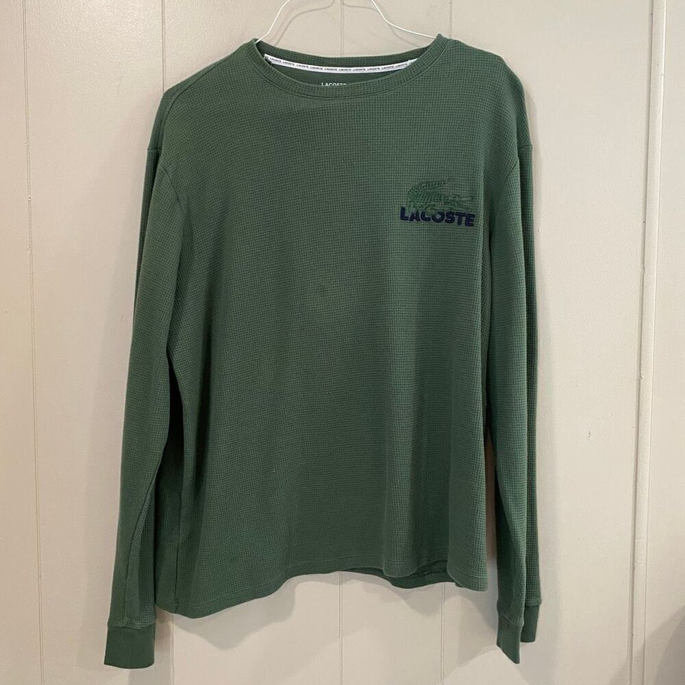 Lacoste Sleepwear Waffle Knit Long Sleeve Shirt Green XL Loungewear Top